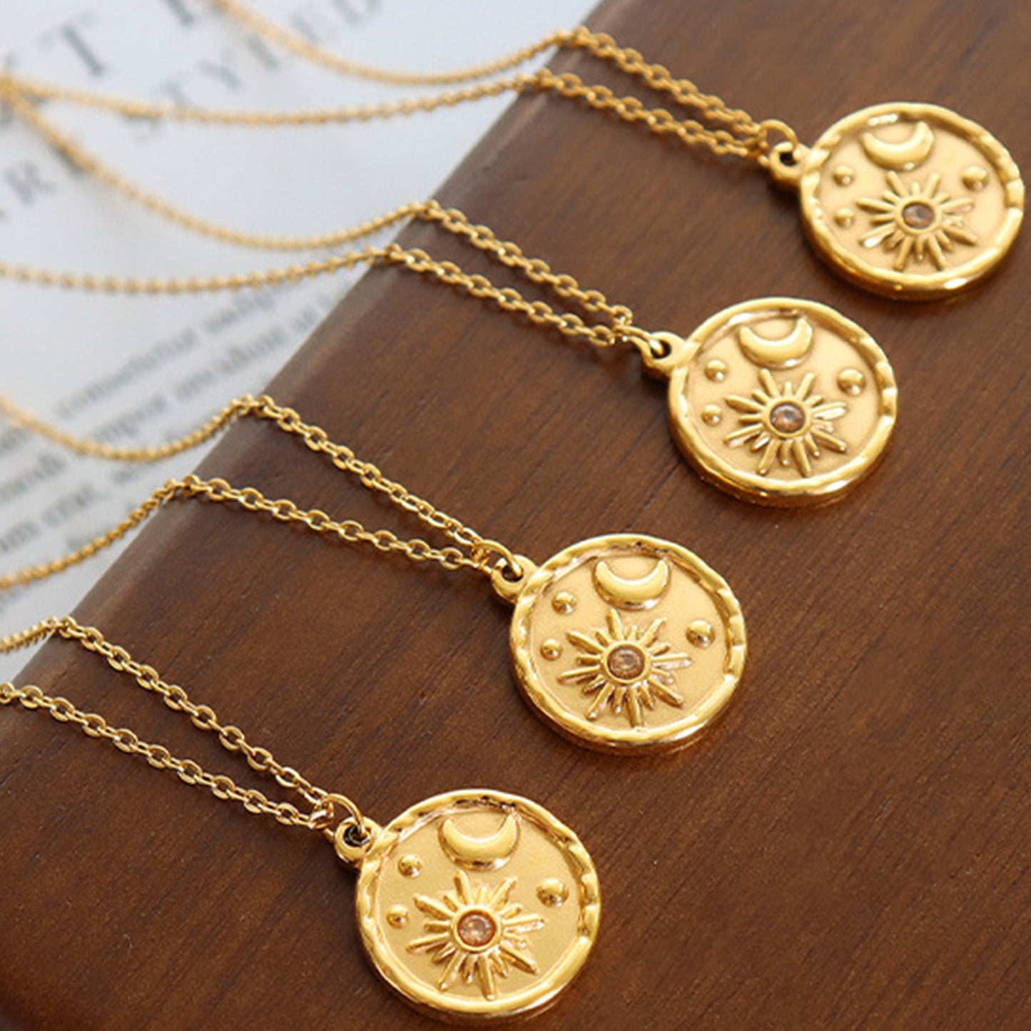 Zircon Titanium Steel Coin Shape Necklace - Drazelle Store