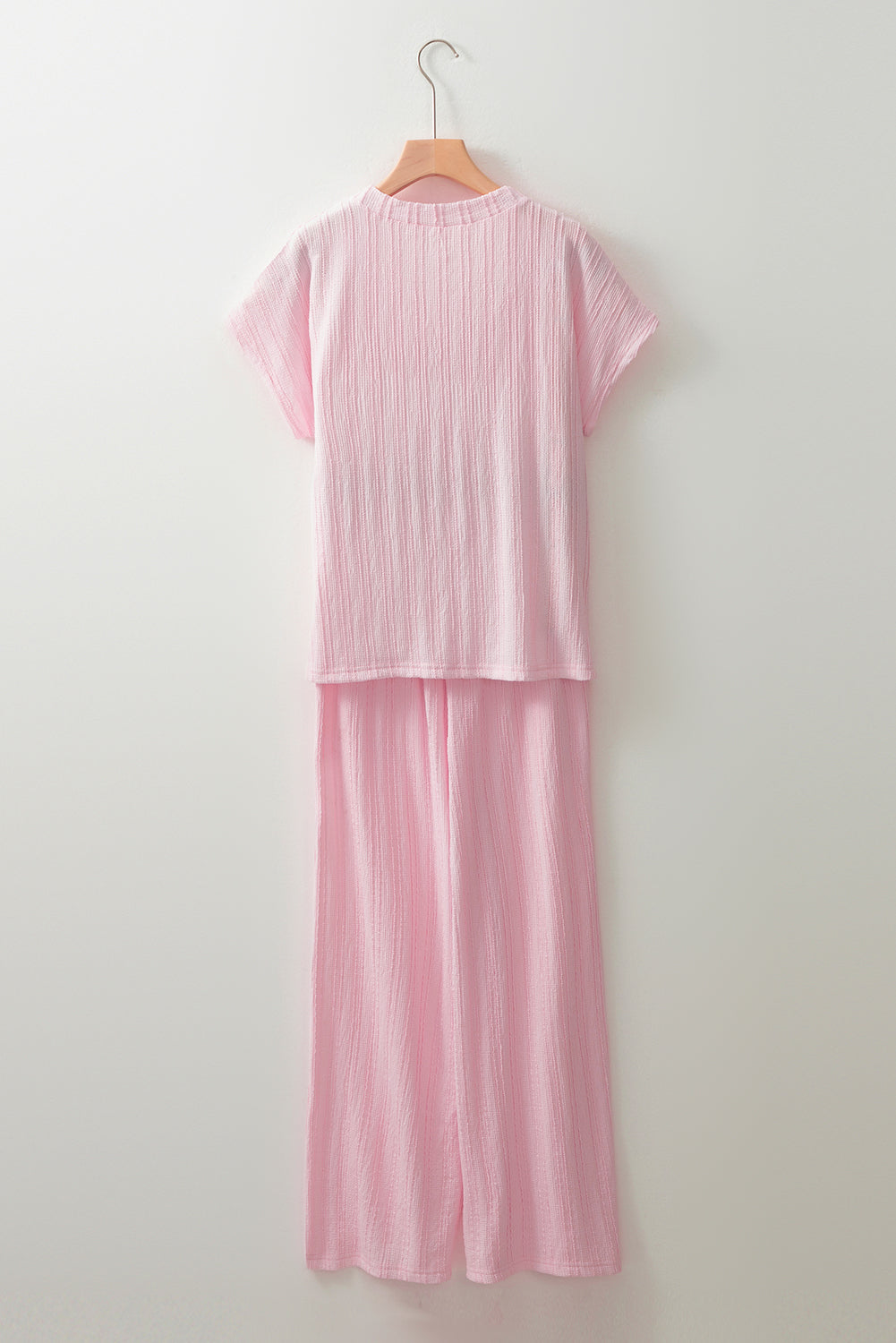 Textured Short Sleeve Top and Pocketed Wide Leg Pants - Drazelle Store