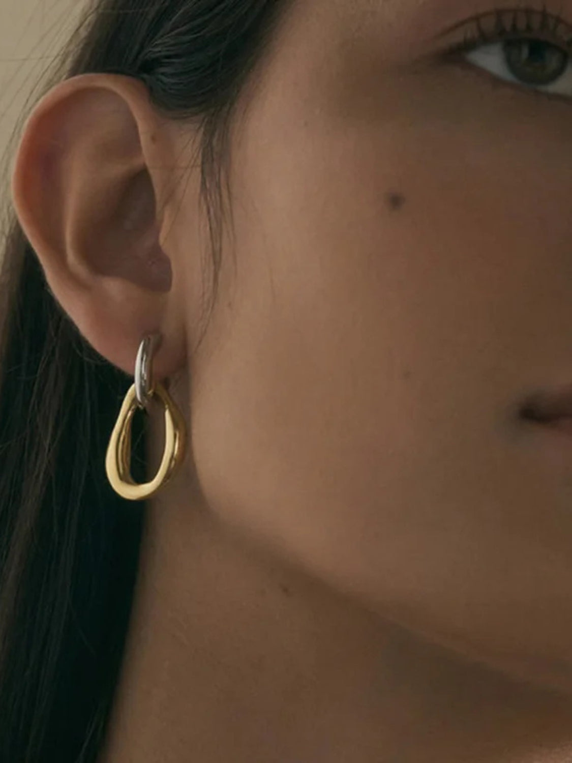 Gold-Plated Stainless Steel Contrast Asymmetrical Earrings-Drazelle Store