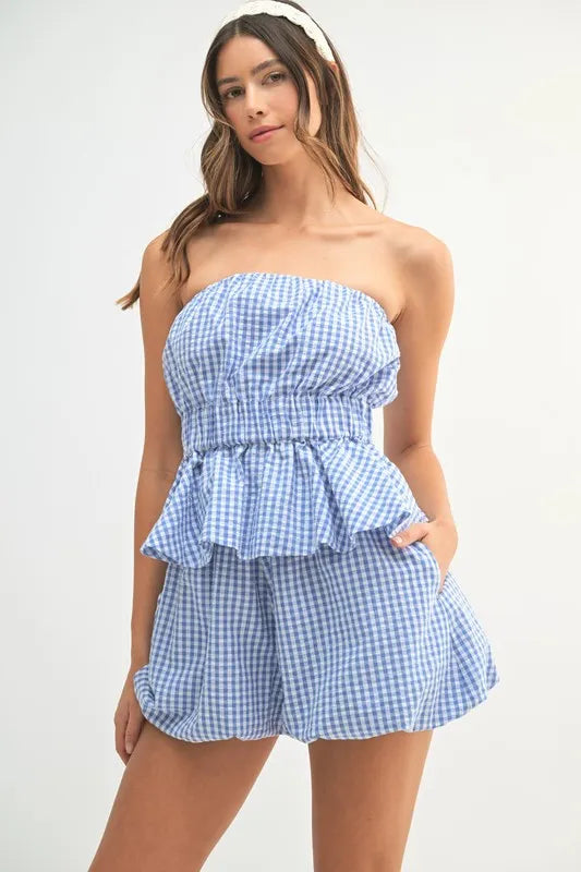MABLE Gingham Tube Top and Shorts Set - Drazelle Store