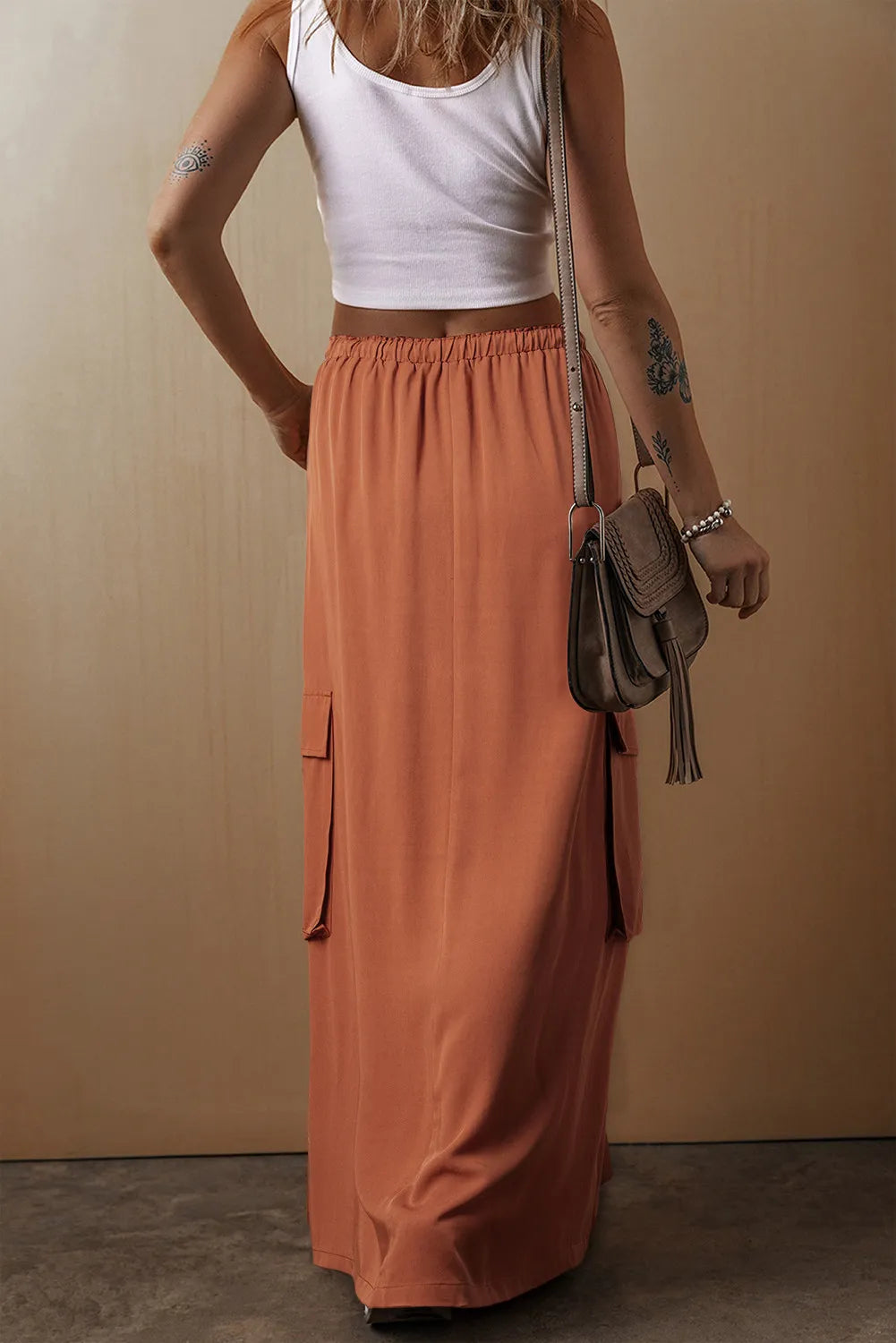Drawstring Maxi Skirt with Pockets - Drazelle Store