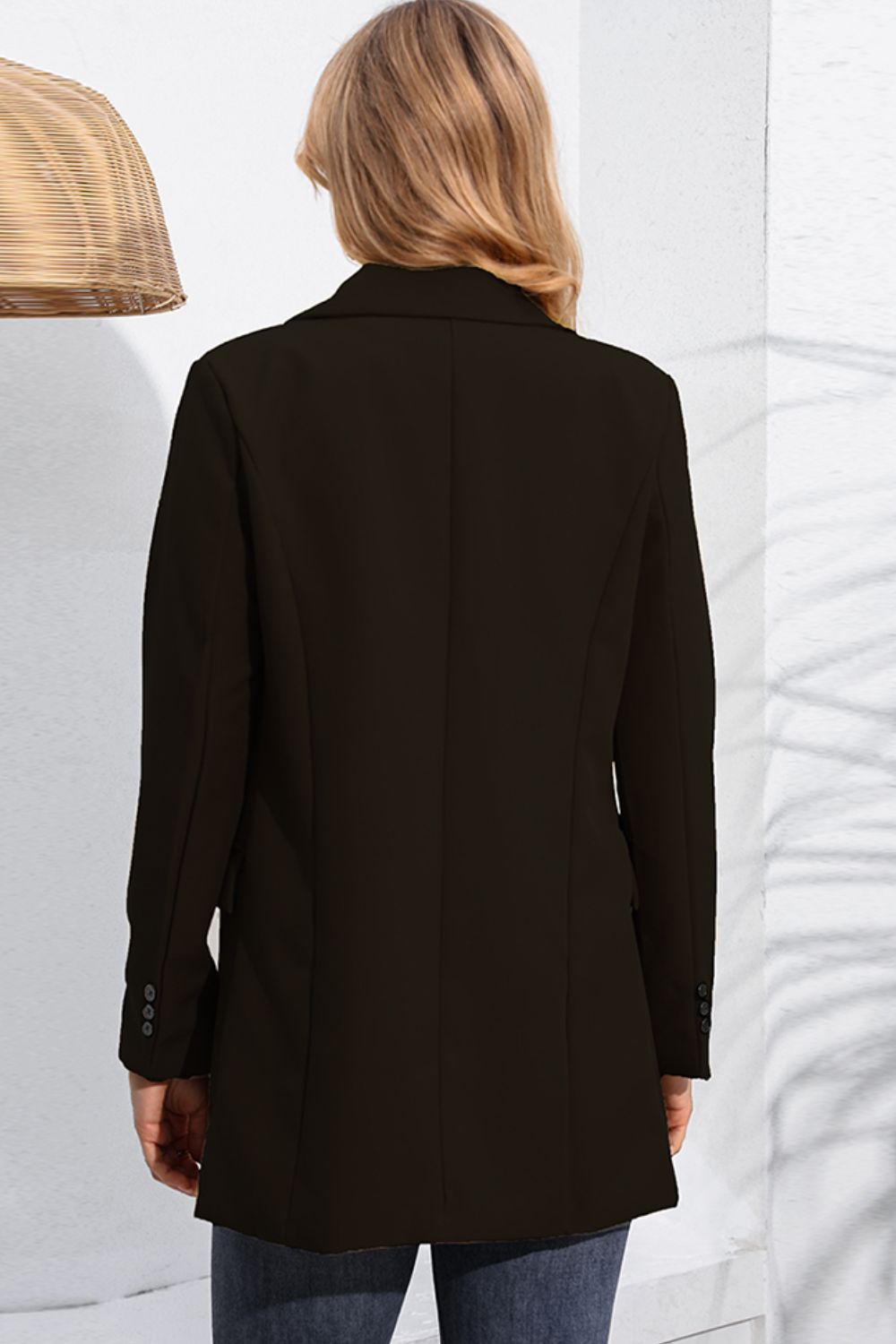 Lapel Neck Long Sleeve Blazer with Pockets - Drazelle Store