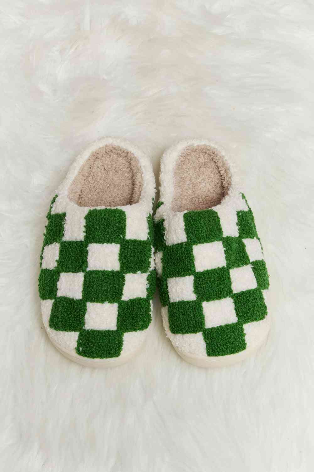 Melody Checkered Print Plush Slide Slippers - Drazelle Store