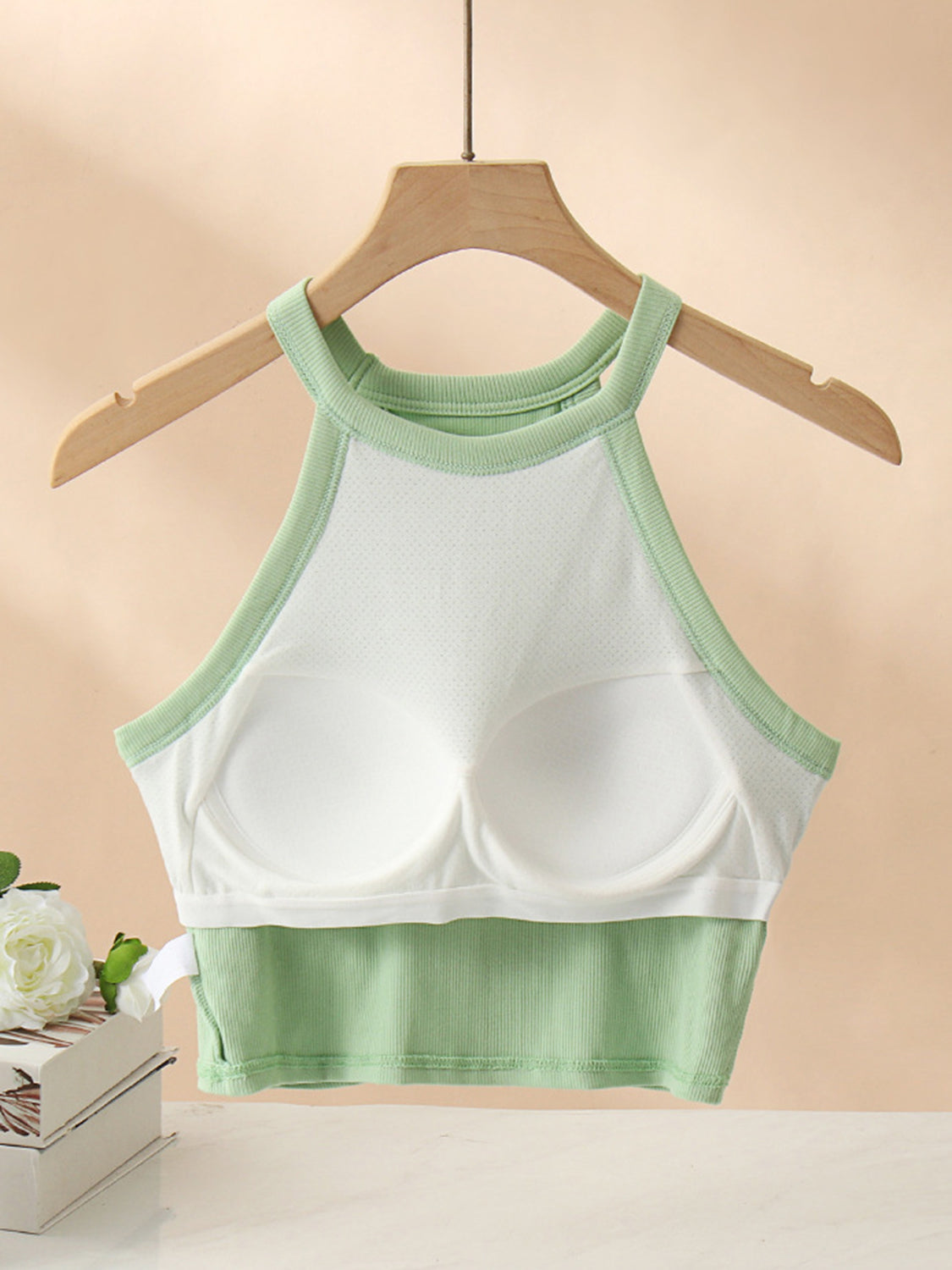 Ribbed Grecian Neck Cropped Tank with Chest Pads - Drazelle Store