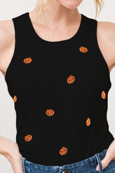 And The Why Jack O' Lantern Embroidered Ribbed Tank - Drazelle Store