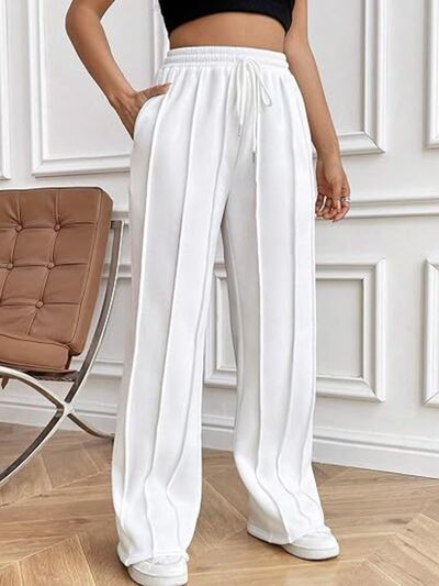 Drawstring Wide Leg Pants with Pockets - Drazelle Store