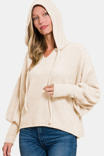 Zenana Brushed Hacci Drop Shoulder Cropped Hoodie - Drazelle Store