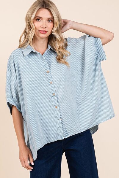 Mittoshop Washed Striped Button Down Shirt - Drazelle Store