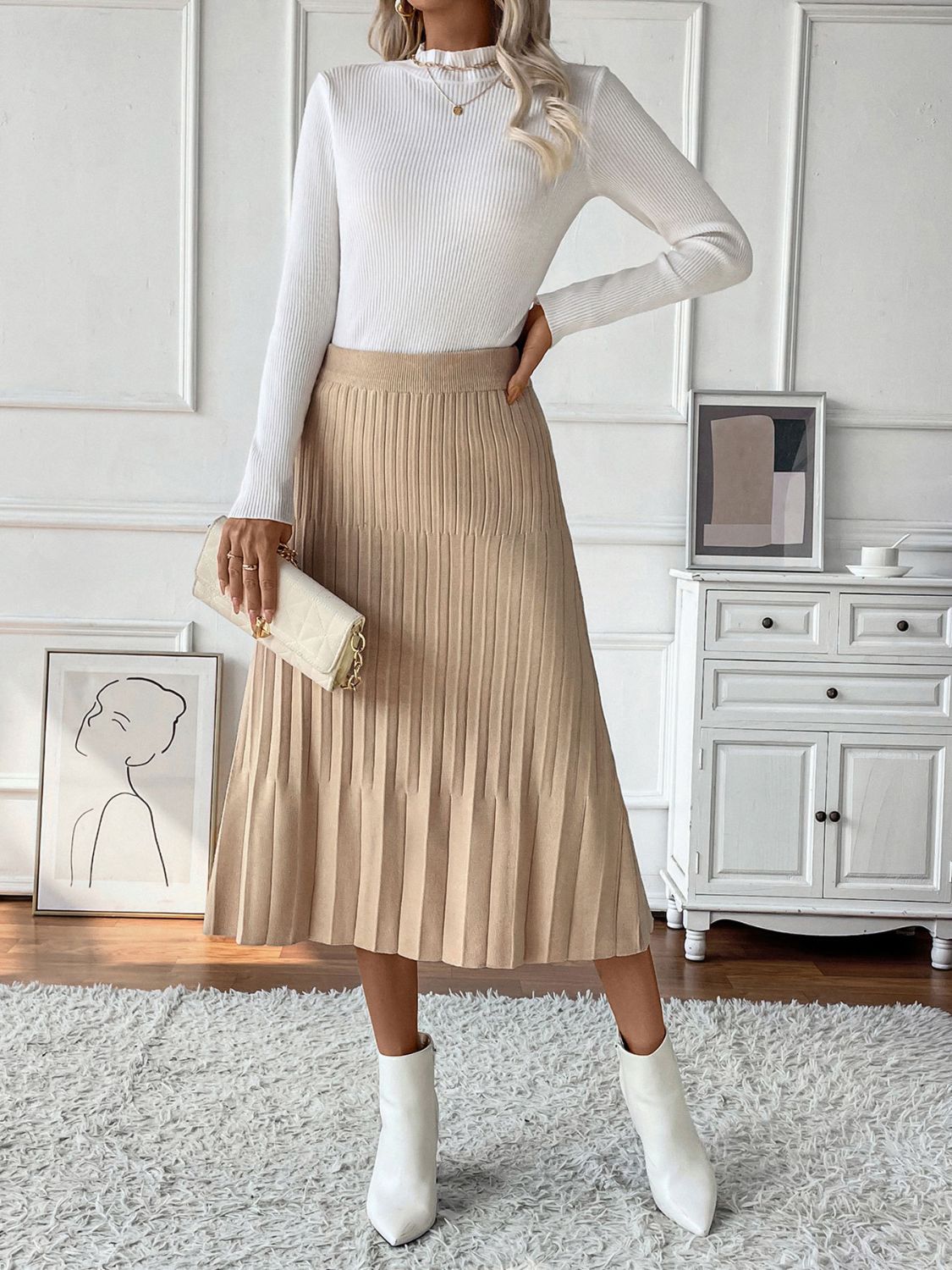 Perfee Pleated Midi Sweater Skirt - Drazelle Store