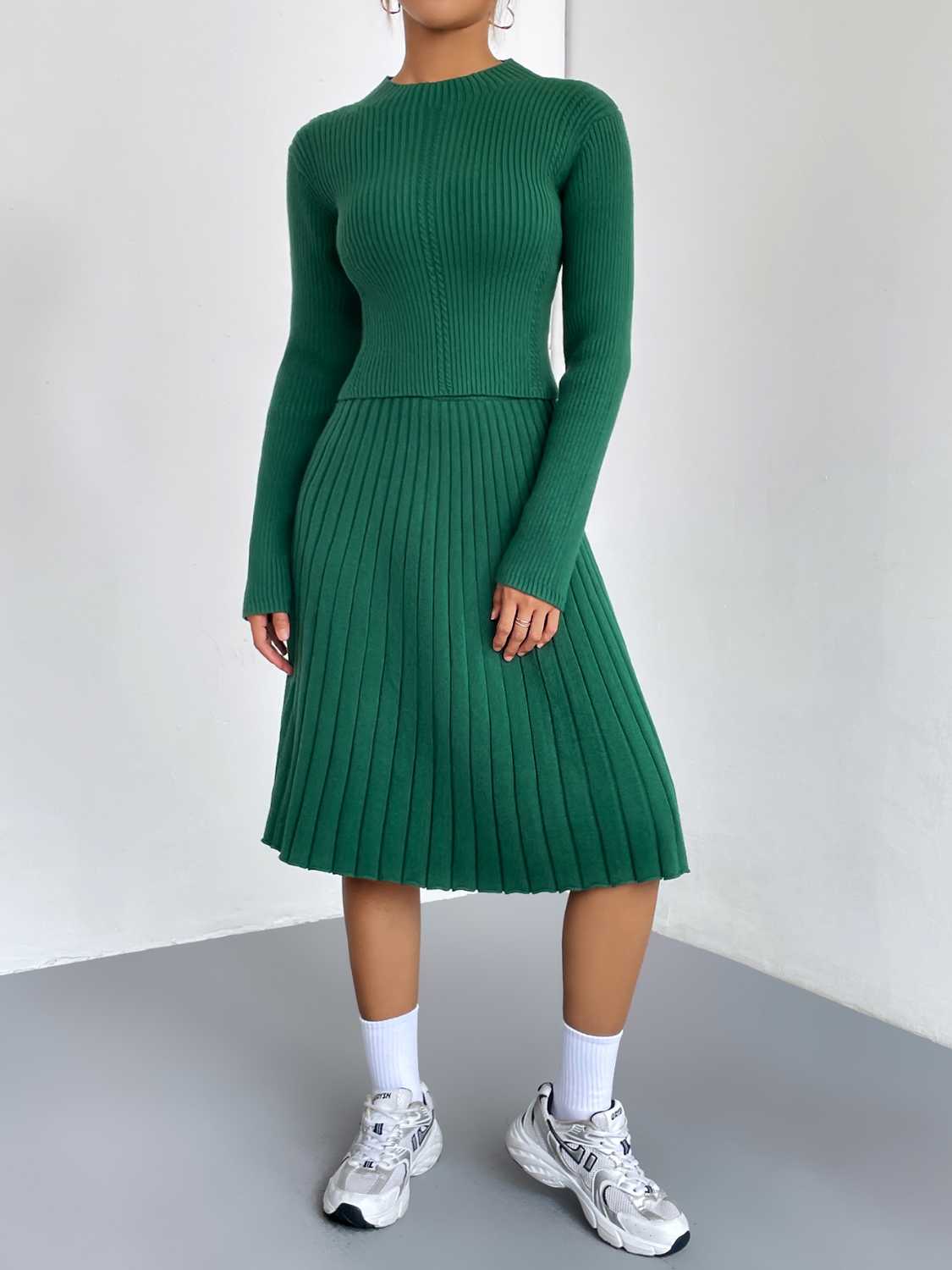 Rib-Knit Sweater and Skirt Set - Drazelle Store