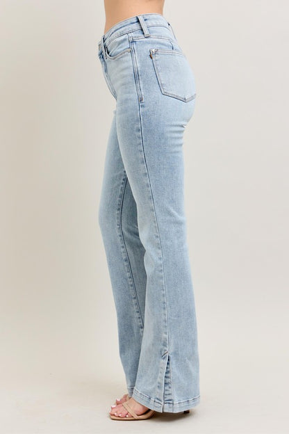 Judy Blue Full Size Vintage Wash Side Slit Slim Boot Jeans - Drazelle Store