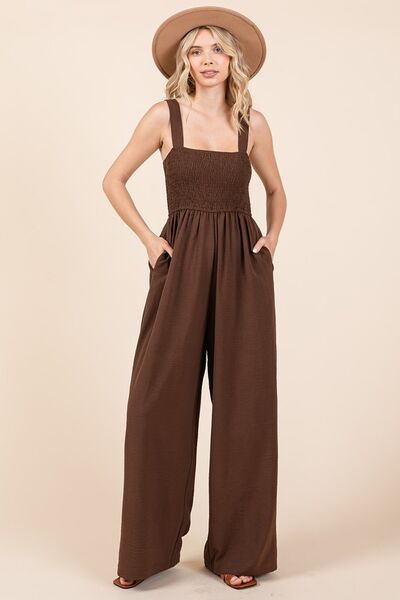 Mittoshop Smocked Wide Strap Wide Leg Overalls - Drazelle Store