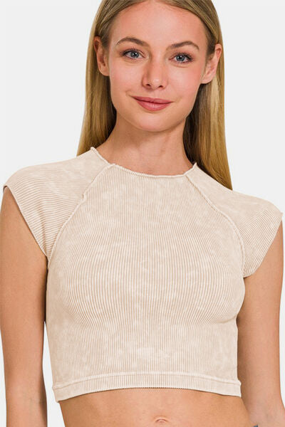 Zenana Ribbed Round Neck Cropped Top - Drazelle Store