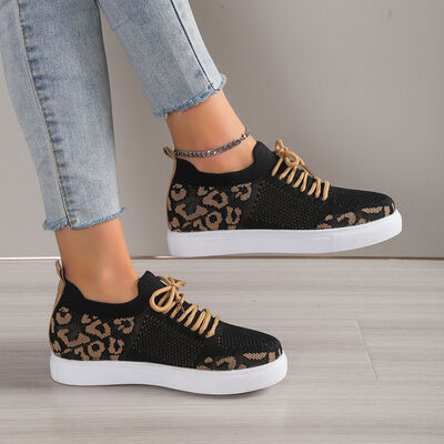 Lace-Up Leopard Flat Sneakers - Drazelle Store