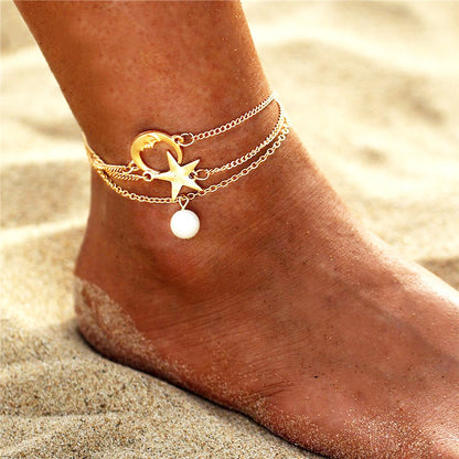 Simple Three-layer 3 Ankle Chain Metal Alloy Ornament Anklets Suit - Drazelle Store