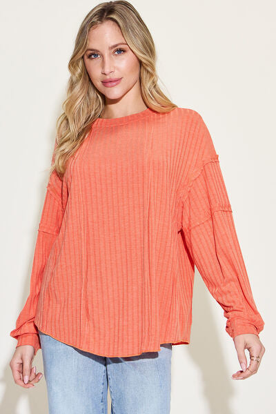 Basic Bae Full Size Ribbed Round Neck Long Sleeve T-Shirt - Drazelle Store