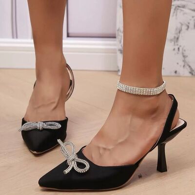 Rhinestone Bow Point Toe Pumps - Drazelle Store