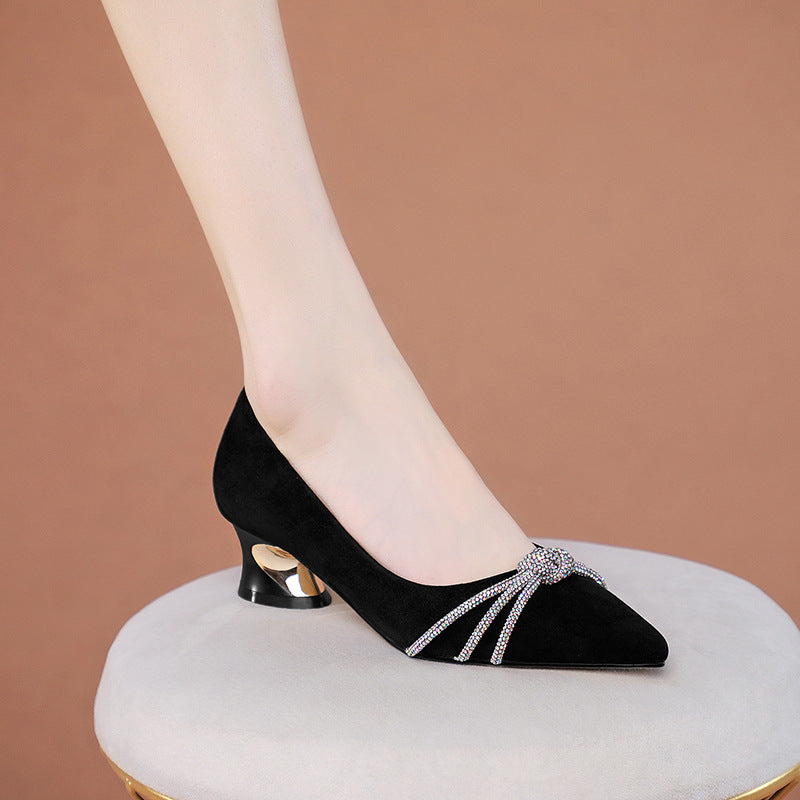 Mid-heel Frosted Suede Leather Heel Pumps - Drazelle Store