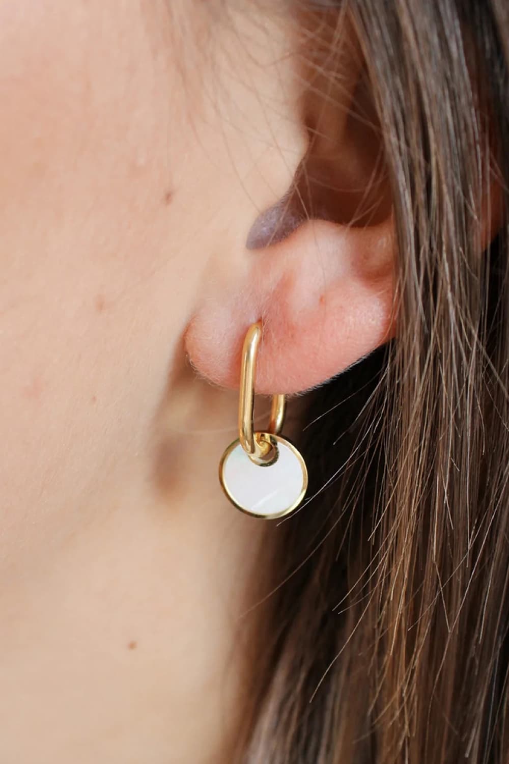 Copper White Mother-Of-Pearl Drop Earrings-Drazelle Store