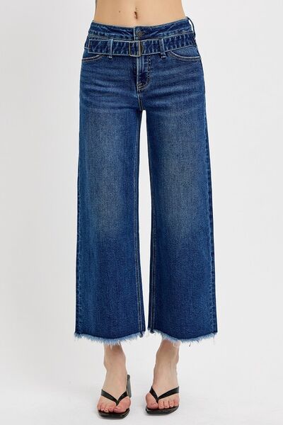 RISEN Raw Hem Wide Leg Attached Buckle Jeans - Drazelle Store