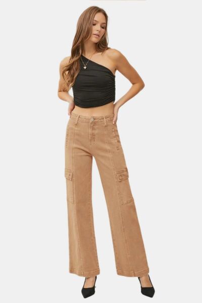 RISEN Full Size High Rise Wide Leg Cargo Jeans - Drazelle Store