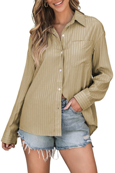 Striped Button Up Long Sleeve Shirt - Drazelle Store