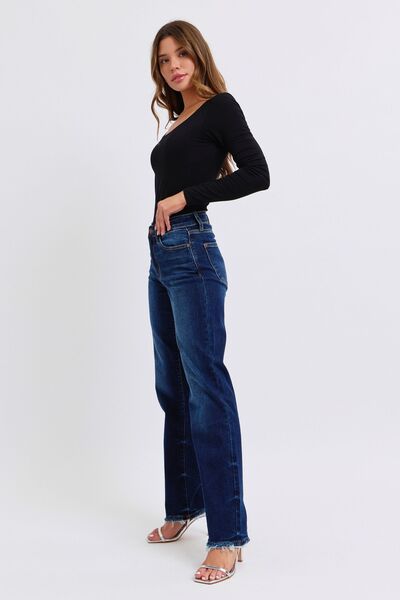 Judy Blue Full Size Raw Hem Straight Leg Jeans - Drazelle Store