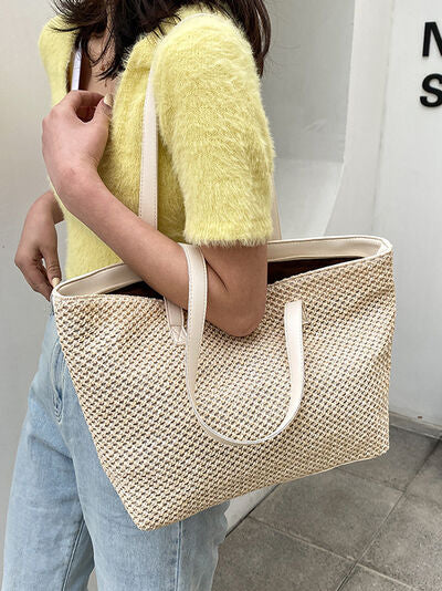 Solid Color Woven Tote Bag - Drazelle Store