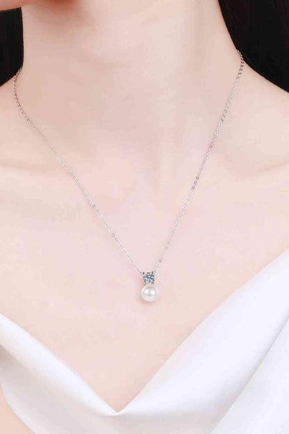 925 Sterling Silver Freshwater Pearl Moissanite Necklace - Drazelle Store