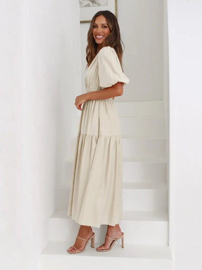 Tiered Surplice Half Sleeve Midi Dress - Drazelle Store