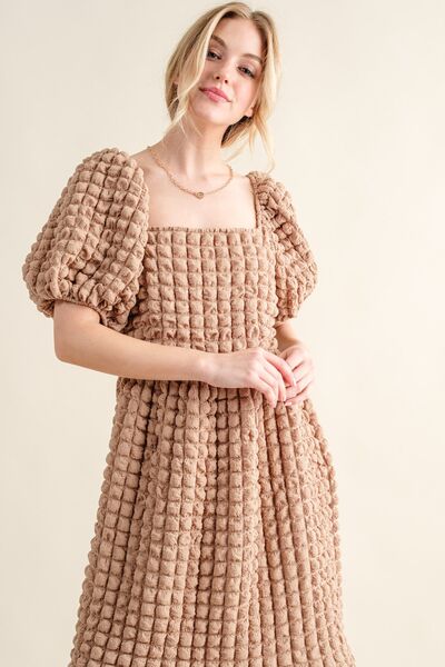 And The Why Full Size Square Neck Puff Sleeve Dress - Drazelle Store