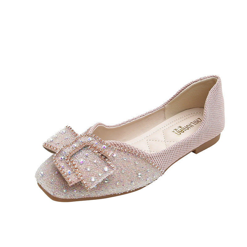 Square Toe Four Seasons Low-cut Rhinestone Pumps - Drazelle Store