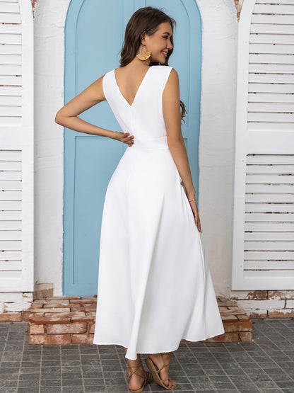 Full Size Slit V-Neck Sleeveless Midi Dress - Drazelle Store