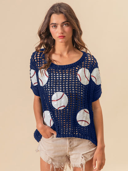 BiBi Baseball Patch Short Sleeve Net Cover-Up - Drazelle Store