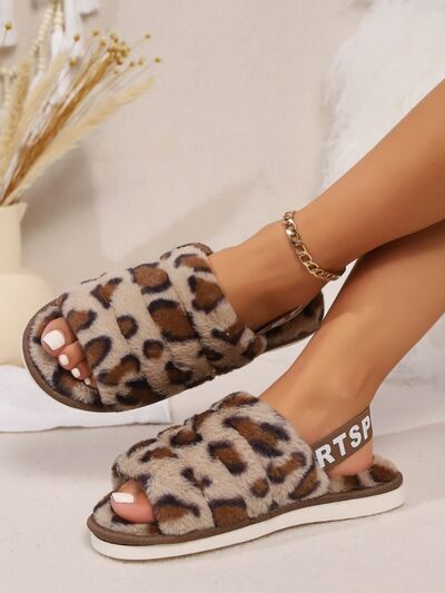 Leopard Faux Fur Open Toe Slippers - Drazelle Store