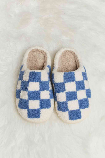 Melody Checkered Print Plush Slide Slippers - Drazelle Store