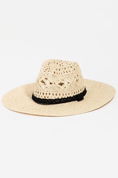 Fame Openwork Lace Detail Wide Brim Hat - Drazelle Store