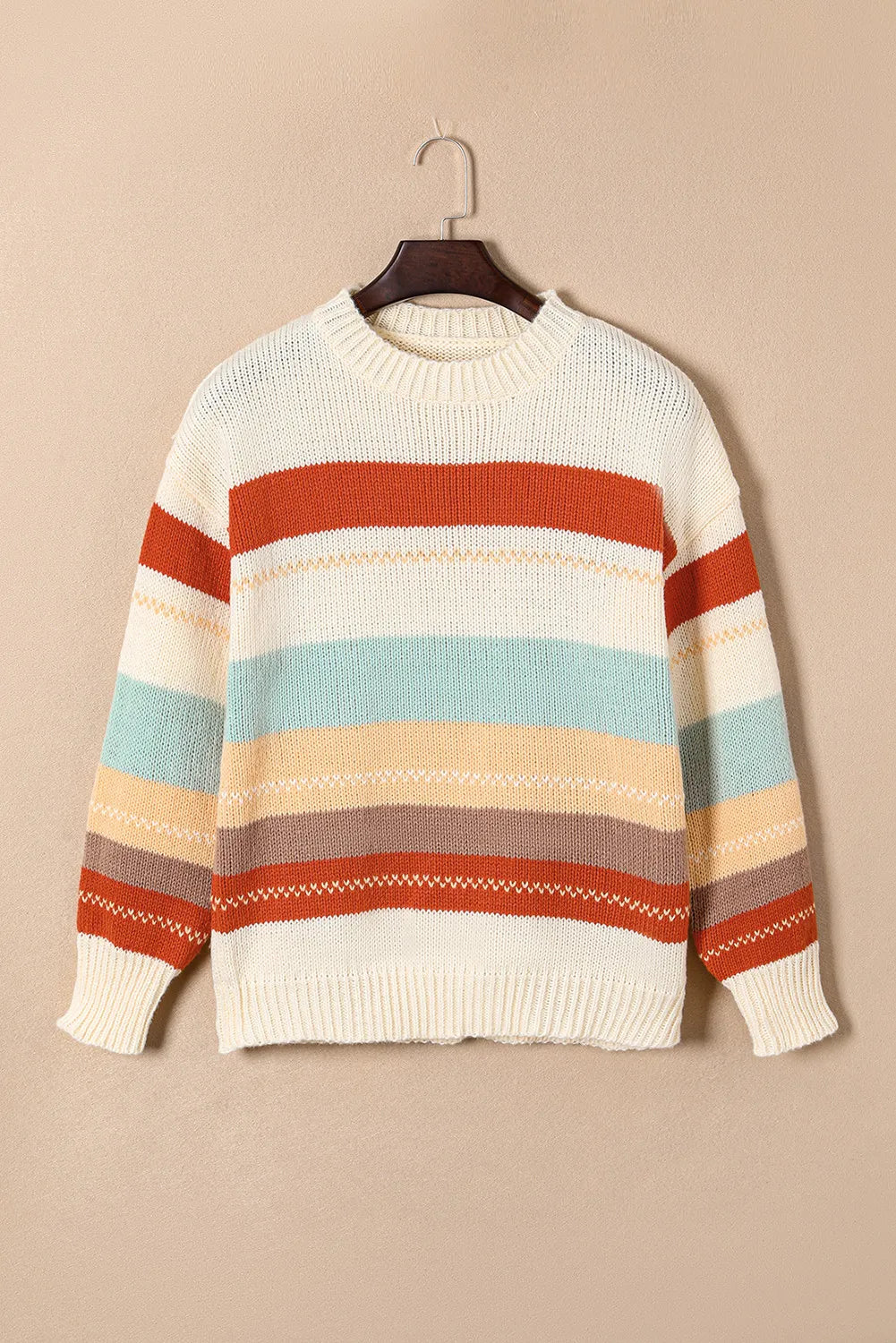 Striped Dropped Shoulder Crewneck Sweater - Drazelle Store