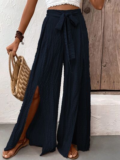 Honey Tied Slit Wide Leg Pants - Drazelle Store