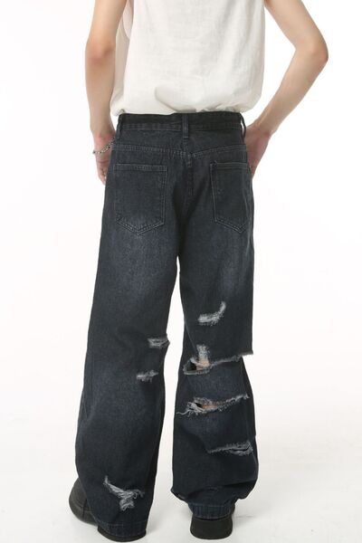 Distressed Wide Leg Pocketed Men's Jeans - Drazelle Store