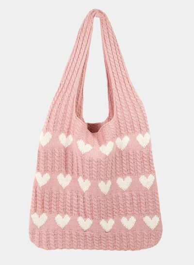 Fame Contrast Heart Crochet Tote Bag - Drazelle Store