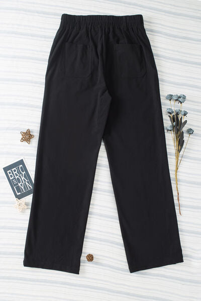 Half Elastic Waist Straight Pants - Drazelle Store