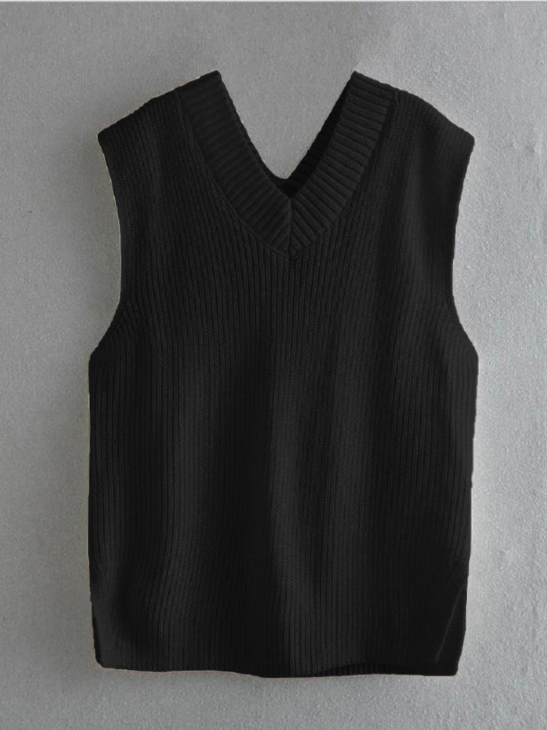 Ribbed V-Neck Sleeveless Sweater Vest - Drazelle Store