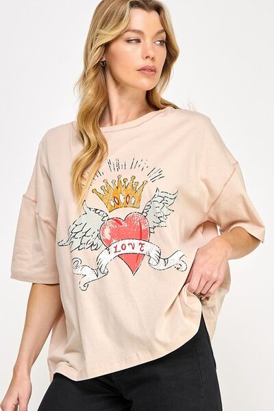 SAGE+FIG Love-Inpired Graphic Oversized T-Shirt - Drazelle Store