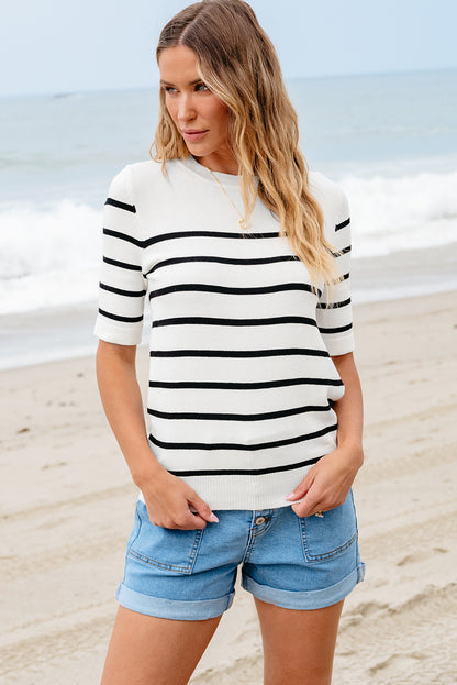 Round Neck Half Sleeve Knit Top - Drazelle Store