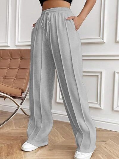 Drawstring Wide Leg Pants with Pockets - Drazelle Store