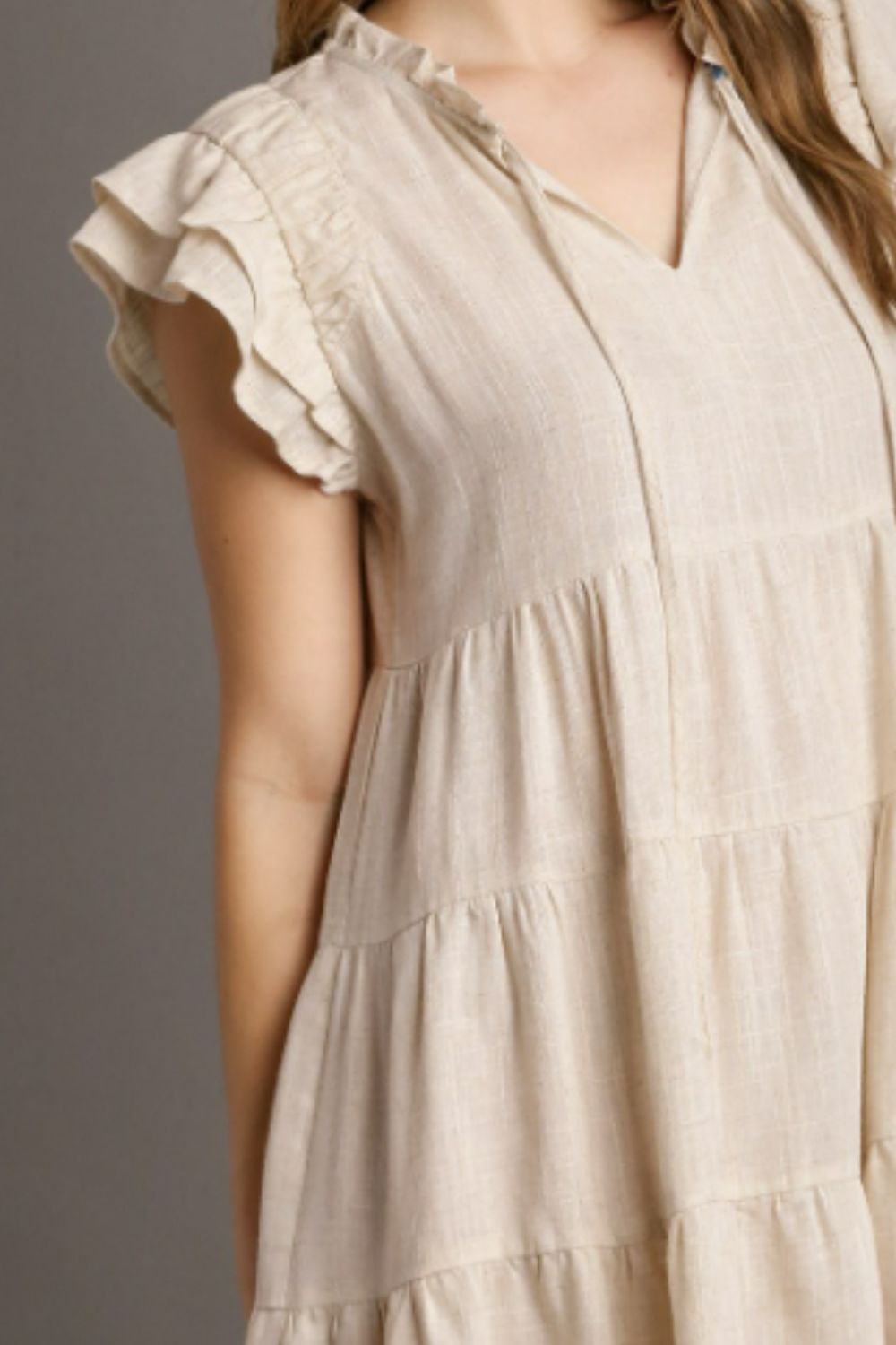 Umgee Full Size Linen A-line Tiered Mini Dress - Drazelle Store