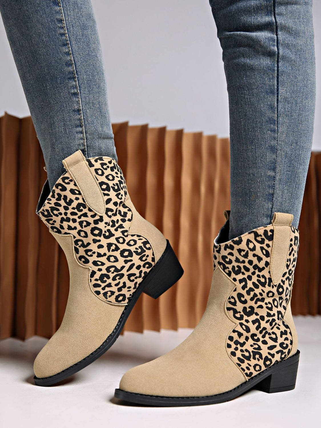 Leopard Suede Block Heel Boots - Drazelle Store