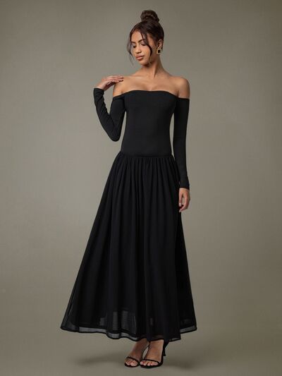 Off Shoulder Long Sleeve Maxi Dress - Drazelle Store