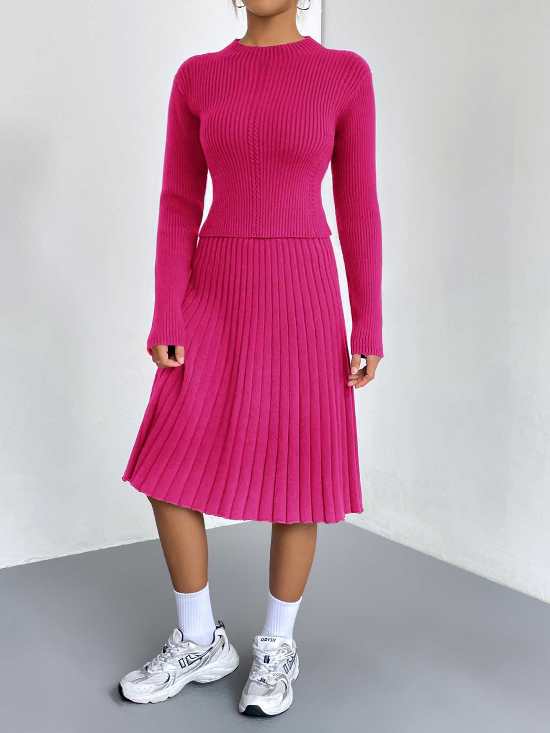 Rib-Knit Sweater and Skirt Set - Drazelle Store